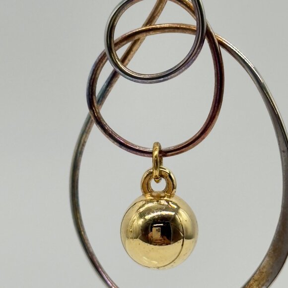 Gold Silver Tricolor Dangle Drop Statement Earrings Abstract Twisted Wire Hoop - Picture 4 of 13